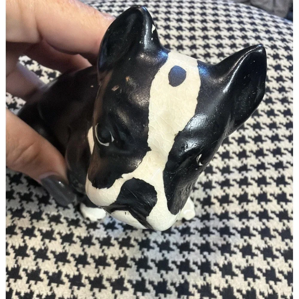 Vintage Boston Terrier Dog Figurine Black White 6